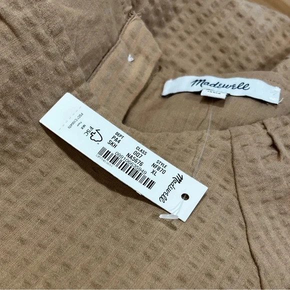 Madewell Seersucker Puff Sleeve Cutout Tiered Mini Dress XL Camel Tan NWT - Picture 8 of 10